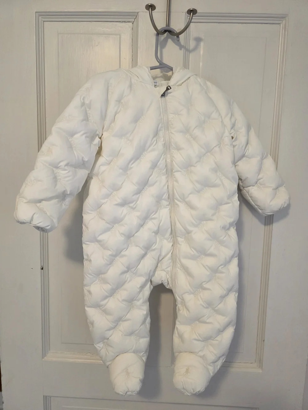 Ralph Lauren White Quilted Hooded Baby One-Piece Footed Snowsuit